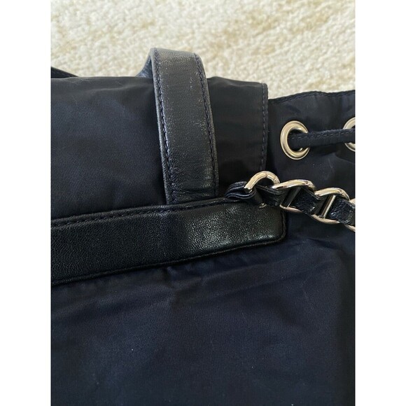 Authentic PRADA TESSUTO SILVER CHAIN / Leather Nylon Backpack - Black Silver - Picture 14 of 16